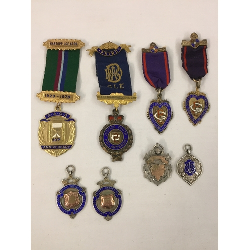 382 - 8 VARIOUS SILVER R.A.O.B MEDALS, ODDFELLOWS, ETC.