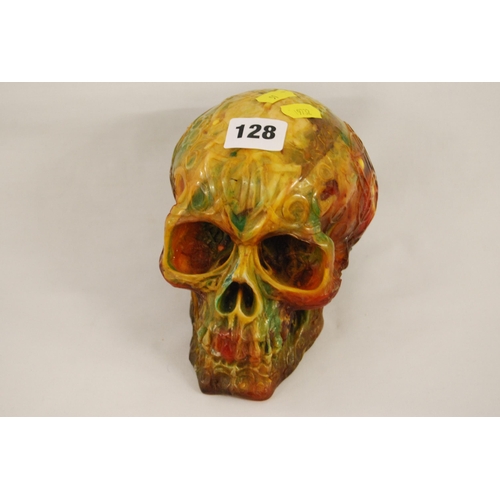 128 - RESIN GRAFFITI SKULL PAPERWEIGHT