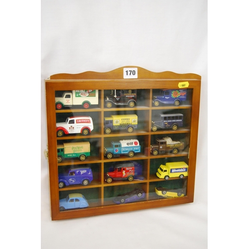 170 - CABINET OF 15 MODEL CARS AND VANS