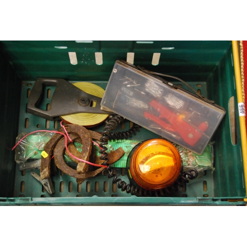 466 - TRACTOR WARNING LIGHT, TAPE MEASURE, RIVET SET, STRAPS, ETC.