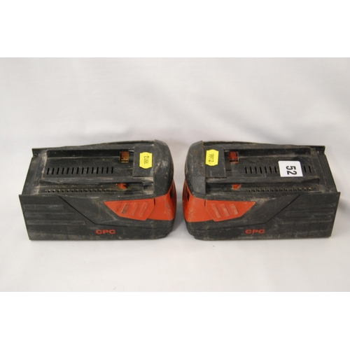 52 - 2 HILTI CORDLESS POWER BLOCKS 0561012, 0561011