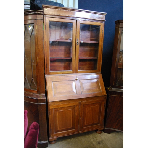 647 - INLAID MAHOGANY BUREAU BOOKCASE