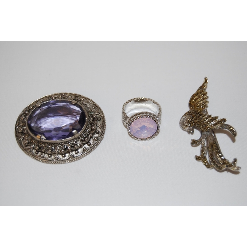 7 - 2 COSTUME BROOCHES AND RING