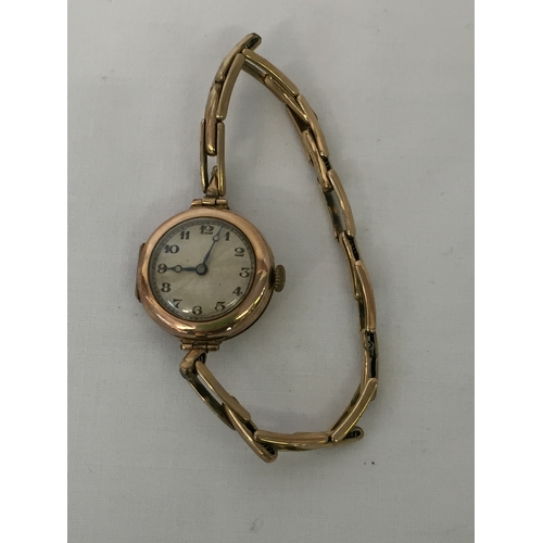 3 - 9CT GOLD LADIES WRISTWATCH WITH EXPANDING STRAP (17.8g GROSS)