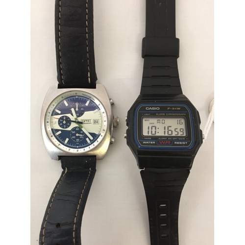 10 - CASIO F-91W WRISTWATCH, ESPRIT WRISTWATCH AND RING