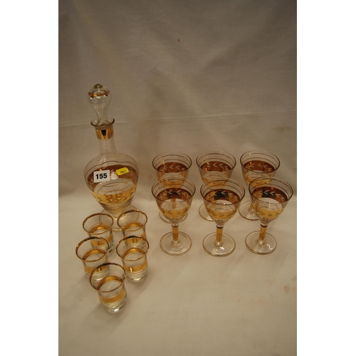 155 - CONTINENTAL LIQUEUR DECANTER, 6 GLASSES & 5 TUMBLERS