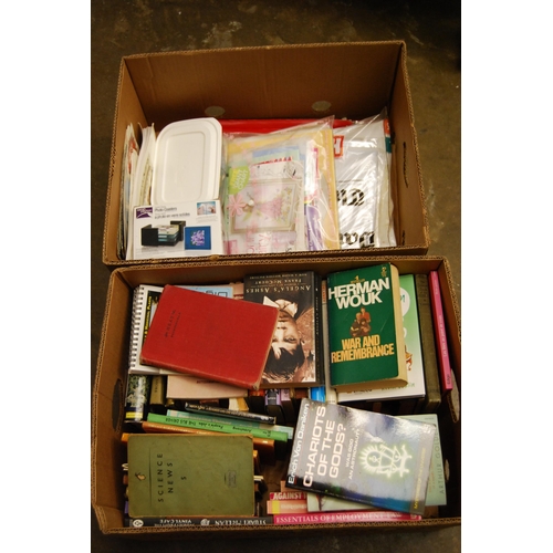 163 - BOX OF BOOKS & BOX OF SEWING ITEMS