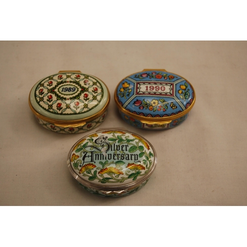 164 - 3 HALCYON DAYS ENAMEL PILL BOXES