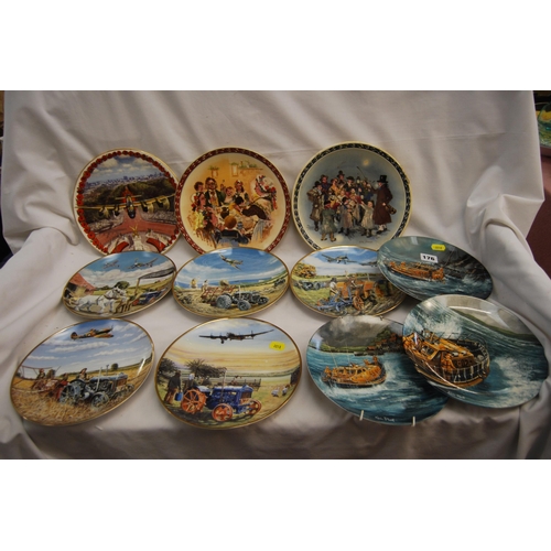 176 - SET OF 3 CROWN STAFFORDSHIRE HEROS OF THE SEA COLLECTORS PLATES,  SET OF 5 DANBURY MINT FARMING THRO... 