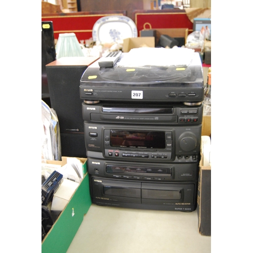 207 - AIWA STACK SYSTEM WITH PAIR OF SMALL WHARFDALE SPEAKERS