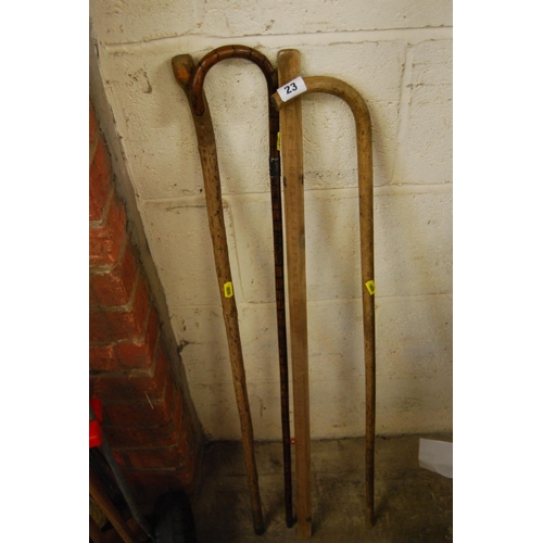 23 - SILVER BANDED WALKING STICK, YARD RULE, ETC