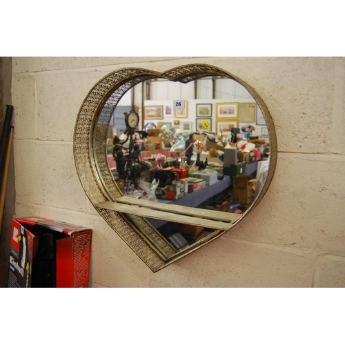 26 - HEART SHAPED METAL MIRROR FITTED SHELF