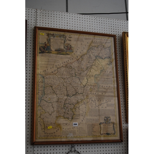 269 - 18TH CENTURY ILLUMINATED MAP OF NORTHAMPTONSHIRE BY EMANUEL BOWEN