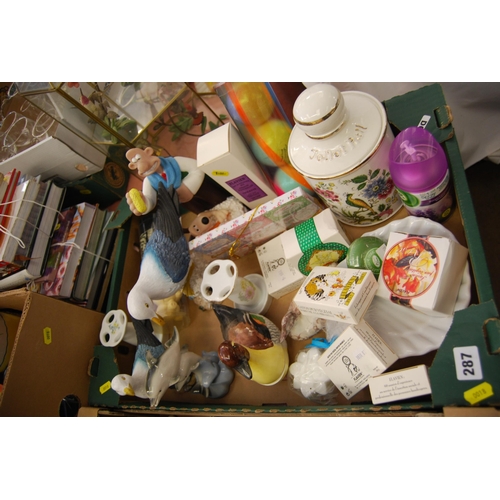 287 - QUANTITY OF MODERN FIGURES OF BIRDS, BATH SALTS, SOAPS, ETC.