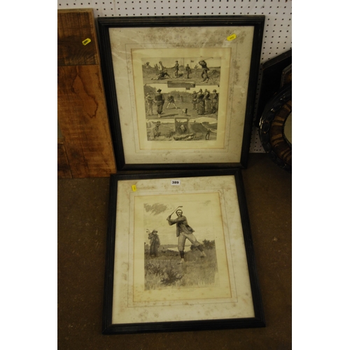 389 - PAIR OF 19TH CENTURY GOLFING PRINTS INITIALLED HMP