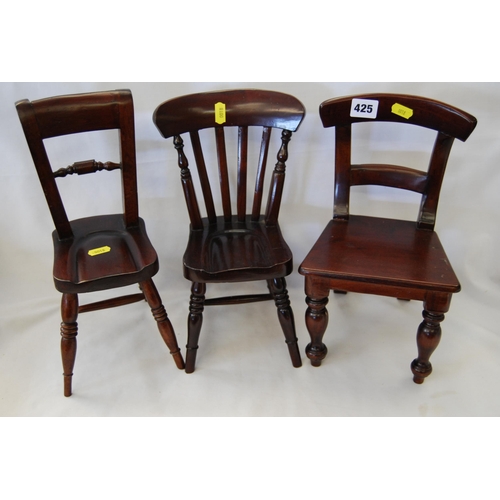 425 - 3 VARIOUS MINIATURE WINDSOR CHAIRS 30CM HIGH