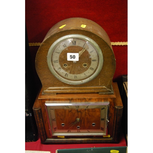 50 - ART DECO WALNUT MANTLE CLOCK & WALL CLOCK