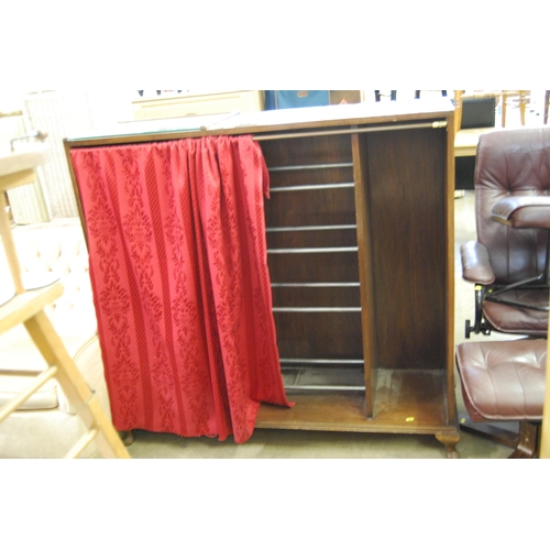 605 - CURTAIN FRONTED MAHOGANY SHOE CUPBOARD