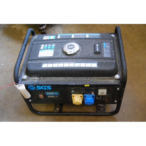 759 - SGS 2200/2000W PETROL COMPRESSOR P2000256509