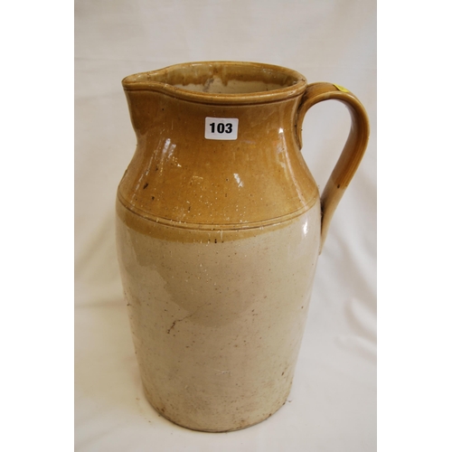 103 - VINTAGE 3 GALLON TWO TONE STONEWARE JUG