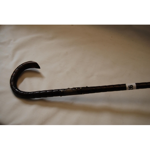 126 - RIBBED WALKING STICK WITH SILVER BAND ENGRAVED W. SHEPHERD