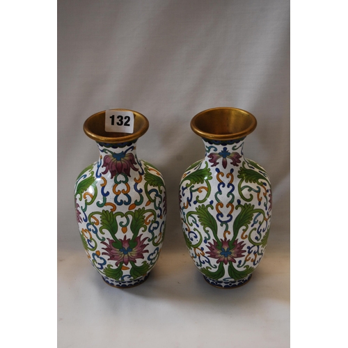 132 - PAIR OF CLOISONNE BALUSTER VASES