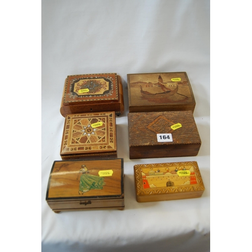 164 - 6 SMALL TREENWARE BOXES (2 MUSICAL)