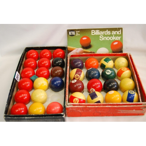 201 - 2 SETS OF SNOOKER/BILLIARD BALLS IN ORIGINAL BOXES (1 GREEN BALL MISSING)