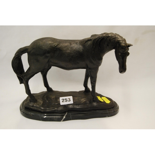 253 - MODERN BRONZE FIGURE OF A MARE ON MARBLE PLINTH (17)