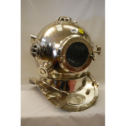 269 - STAINLESS STEEL DIVERS HELMET 41CM HIGH X 32CM WIDTH X 39CM DEPTH (96)