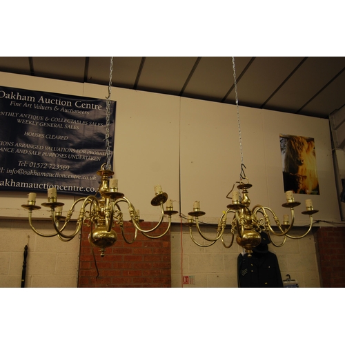 271 - PAIR OF 8 BRANCH BRASS CENTRE LIGHTS