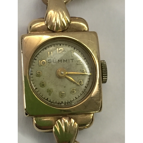 333 - OMEGA 9CT GOLD LADIES WRISTWATCH AND 9CT GOLD STRAP (12.9g GROSS)