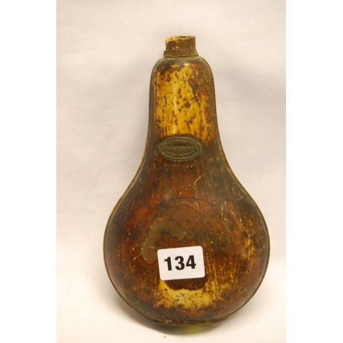 134 - 19th CENTURY GOURD SHAPED METAL SHOT FLASK BY JOHN HALL & SONS