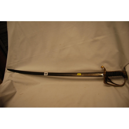 165 - GEORGE IV CAVALRY SWORD WITH BRASS FOLDING HILT, SHAGREEN & WIRE HILT (32cm BLADE)