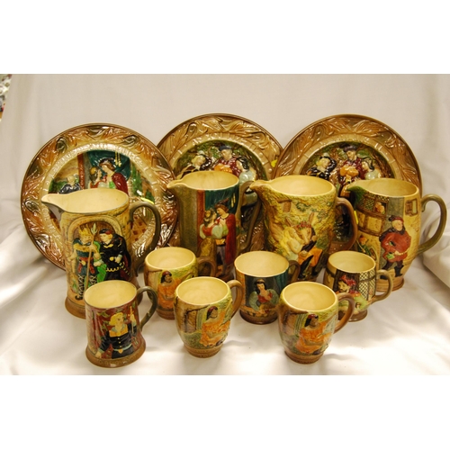 18 - 4 BESWICK SHAKESPEARE JUGS, 6 TANKARDS & 3 PLATES