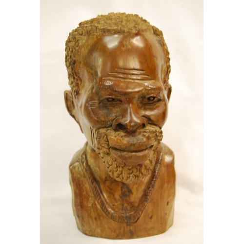 180 - CARVED HARD WOOD BUST OF AFRICAN MAN (28cm)