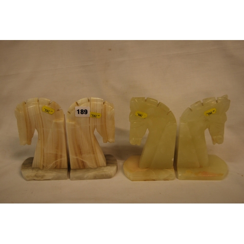 189 - 2 PAIRS OF ONYX HORSE HEAD BOOKENDS