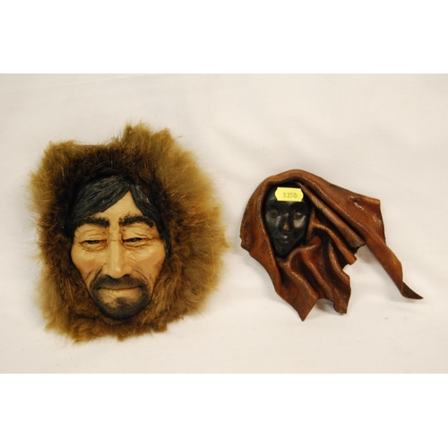 195 - MODERN ALASKAN FACE MASK & MASK ORNAMENT SHROUDED IN LEATHER