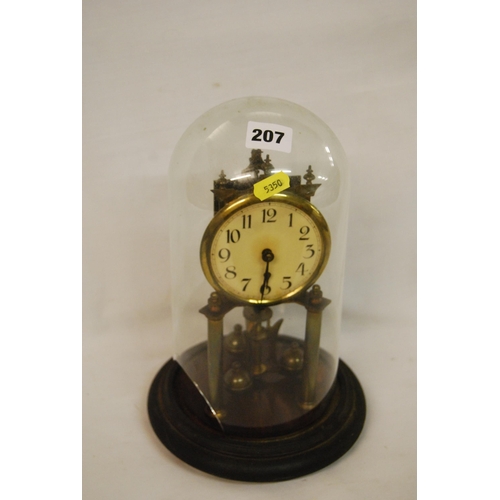 207 - BRASS SKELETON CLOCK IN DOME (A/F)