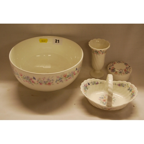 21 - WEDGWOOD ANGELA FRUIT BOWL, BASKET, VASE & BOX