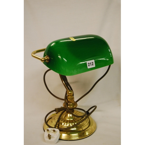 212 - BRASS STUDENT'S DESK LAMP WITH GREEN GLASS SHADE