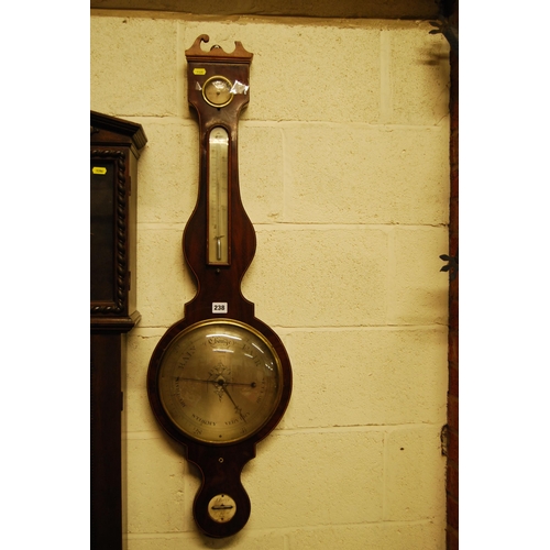 238 - 19TH CENTURY MAHOGANY WHEEL BAROMETER/THERMOMETER  BY J BERRY 17 NOEL STREET SOHO