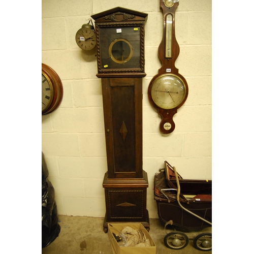 240 - 18TH CENTURY SPIKE & HOOK WALL CLOCK WORKING OFF 2 TRAINS WITH WEIGHTS & PENDULUM AND GRANDMOTHER CL... 