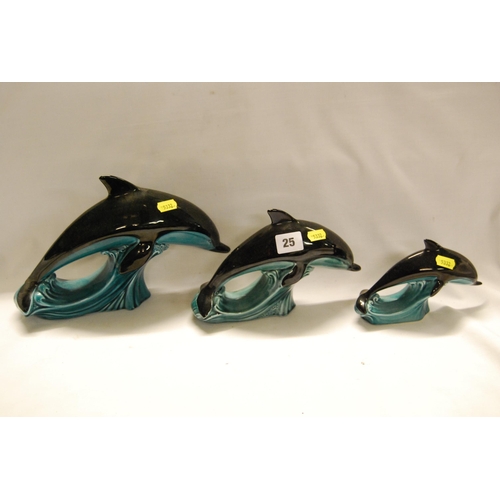 25 - SET OF 3 POOLE POTTERY GRADUATED LEAPING DOLPHINS