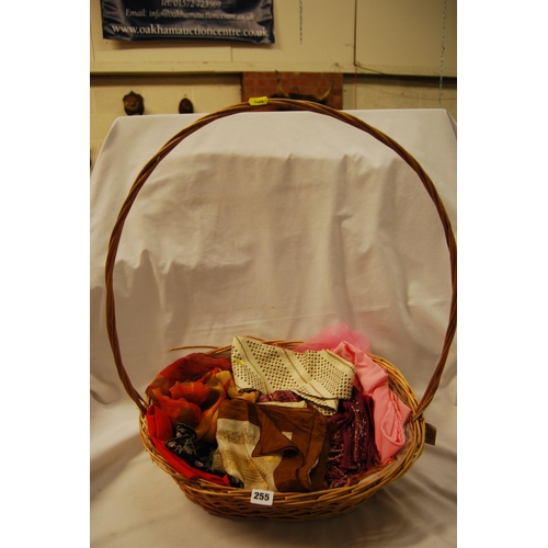 255 - BASKET OF VINTAGE SILK SCARVES