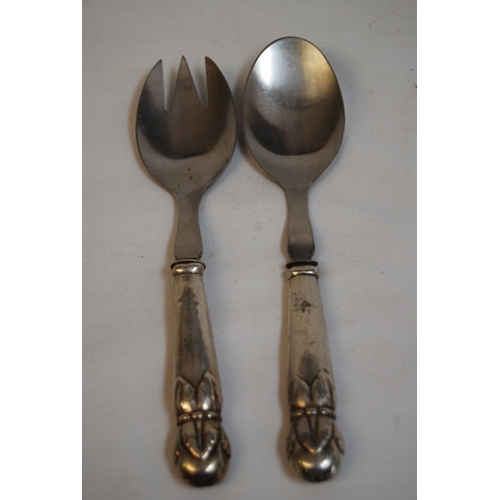 299 - PAIR OF COPENHAGEN SILVER HAFTED & STAINLESS STEEL SERVERS BY JOHANNES SIGGARD