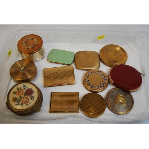 311 - 7 RETRO/VINTAGE LADIES COMPACTS, 2 CIGARETTE CASES AND 3 RING BOXES (1 MUSICAL)