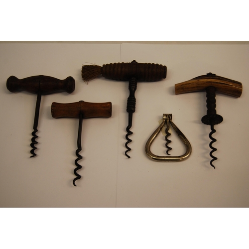 328 - 4 VARIOUS 19TH CENTURY CORKSCREWS & 1 OTHER