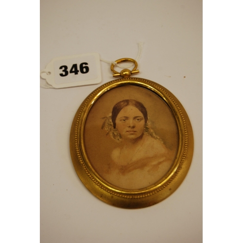 346 - OVAL MINATURE PORTRAIT PHOTOGRAPH OF LADY IN ORMOLU FRAME