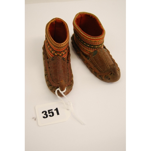 351 - PAIR OF MINATURE CHINESE LEATHER & WOVEN SHOES